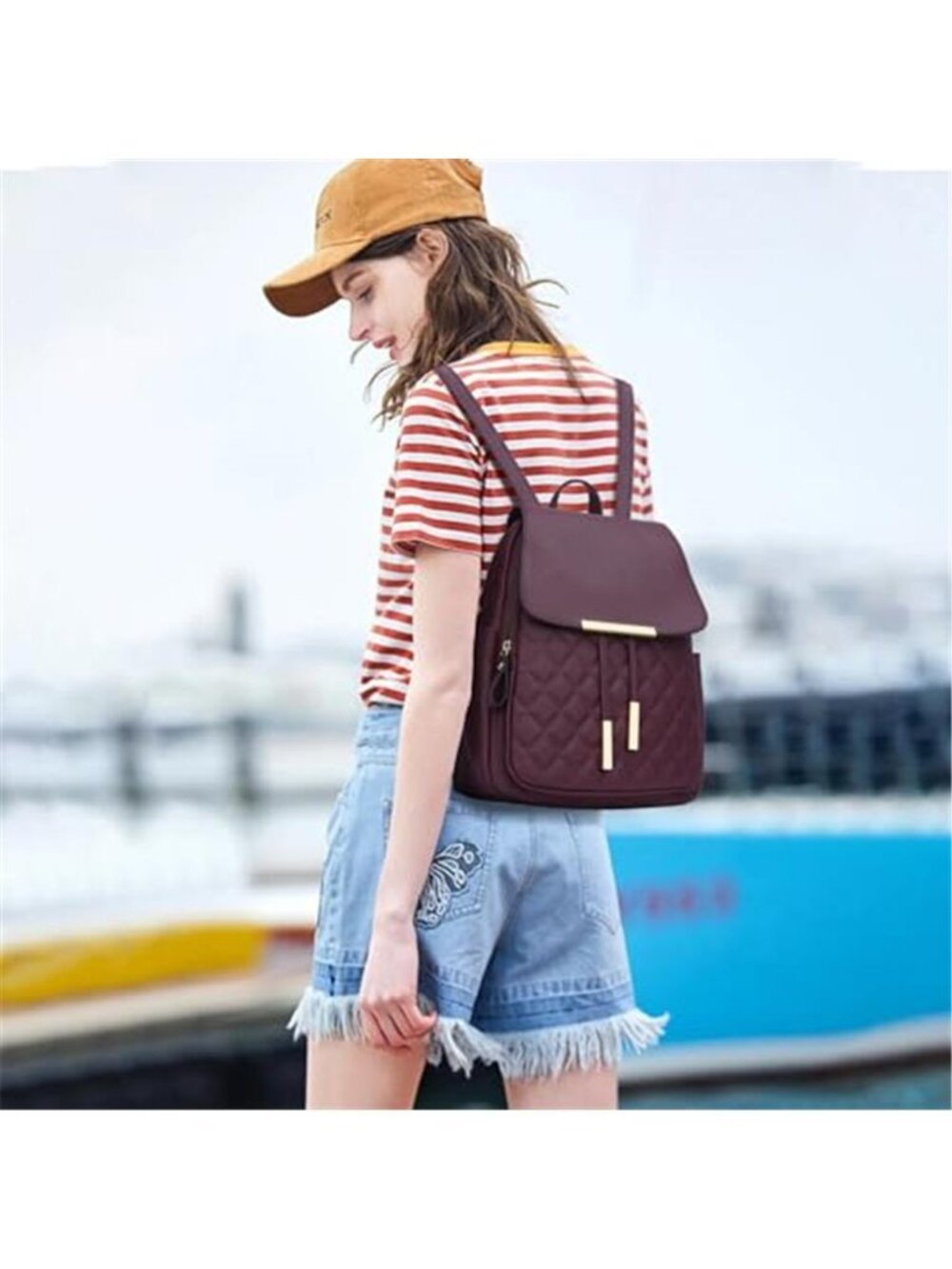 Quilted Trendy Leather Backpack Purse for Women and Ladies Shoulder - Picture 2 of 6